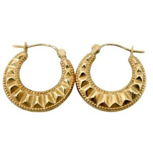 SOLID 10K YELLOW GOLD DIAMOND CUT TAPERED HOOP EARRINGS~1.994 GRAMS